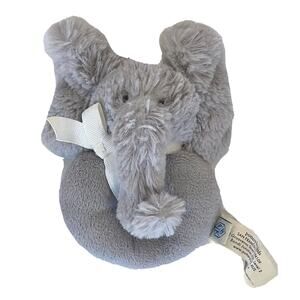 Pottery Barn Kids Elephant Rattle Plush Gray Infant Baby Toy Soother White Bow
